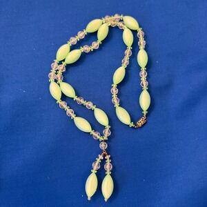 Vintage Green Moonglow Lucite Necklace Festoon Beaded Mid Century Retro 1950's